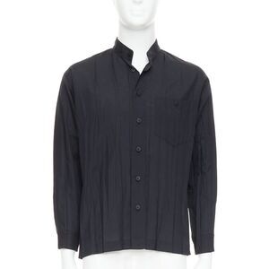 ISSEY MIYAKE MEN black accordian plisse pleated  button down shirt Sz1 S